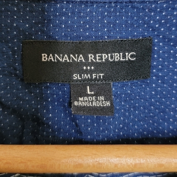 Banana Republic Factory | Slim Fit Blue White Dot Button Down Shirt Size Large - Picture 2 of 4